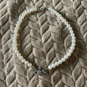 Vivienne Westwood silver planet orb pearl necklace